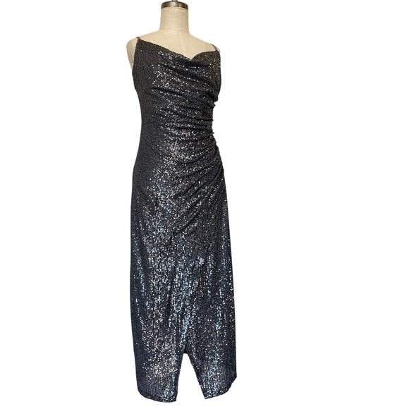 Laundry Shelli Segal  maxi dress size 10 y2k fairy black sequin mesh sparkle VTG - Picture 6 of 9